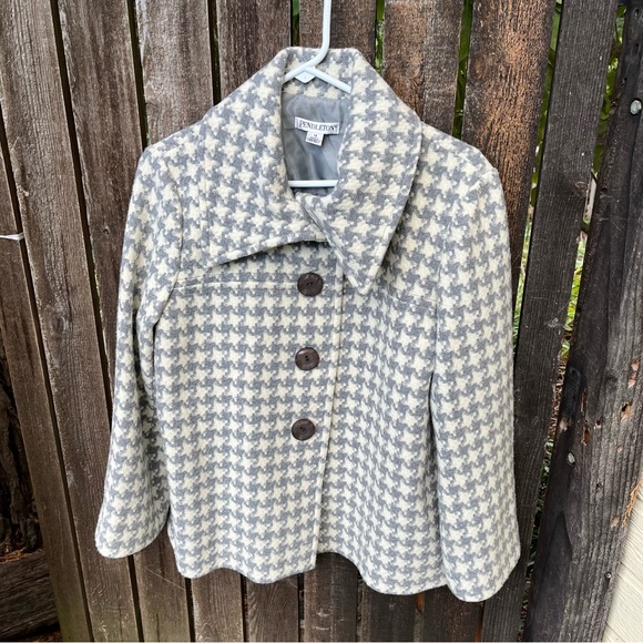 Pendleton Woman’s Houndstooth Virgin & Lambs Wool Coat Sz 14 - Picture 9 of 15